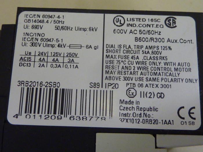 Used SIEMENS Overload Relay 3RB2 016-2SB0 #63635