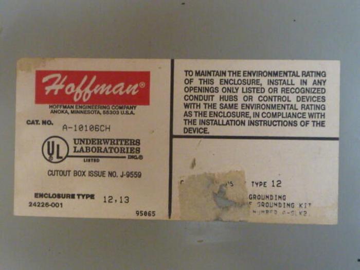 Used HOFFMAN Enclosure Box A-10106CH #35985