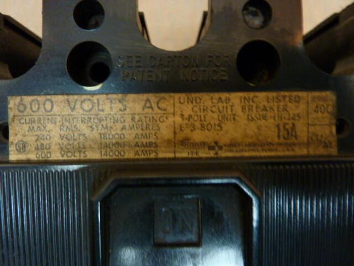 Used GOULD 15 Amp Circuit Breaker EF3-B015 #28438