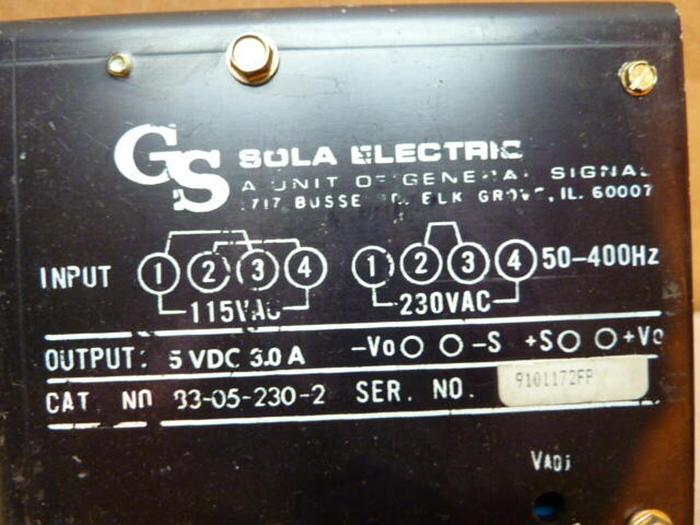 Used SOLA ELECTRIC Power Supply 83-05-230-2 #29198
