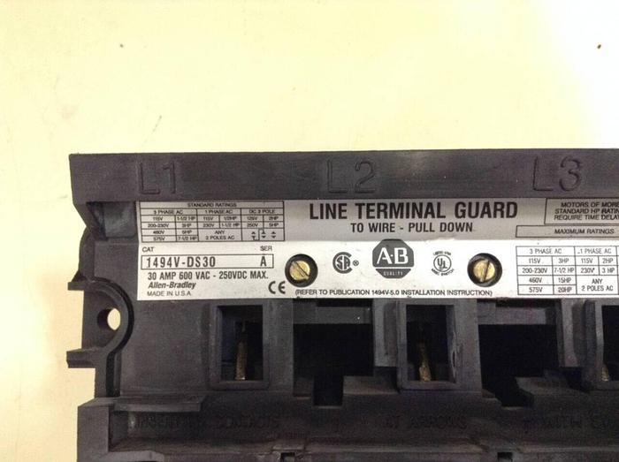 Used ALLEN BRADLEY 30 Amp Disconnect Switch 1494V-DS30 SER A #68398