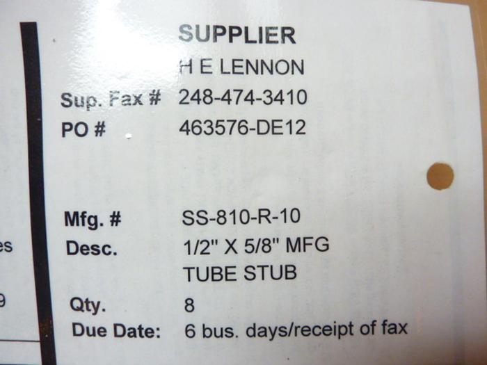 SWAGELOK Tube Fitting SS-810-R-10 #41192