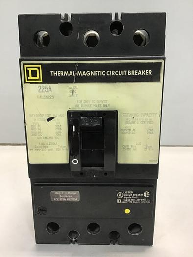 Used SQUARE D 225 Amp Circuit Breaker KAL36225 Used