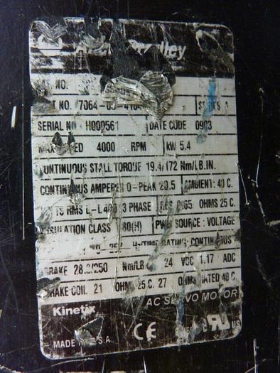 Used ALLEN BRADLEY 7.24 HP AC Servo Motor 7064-00-4104 #67229