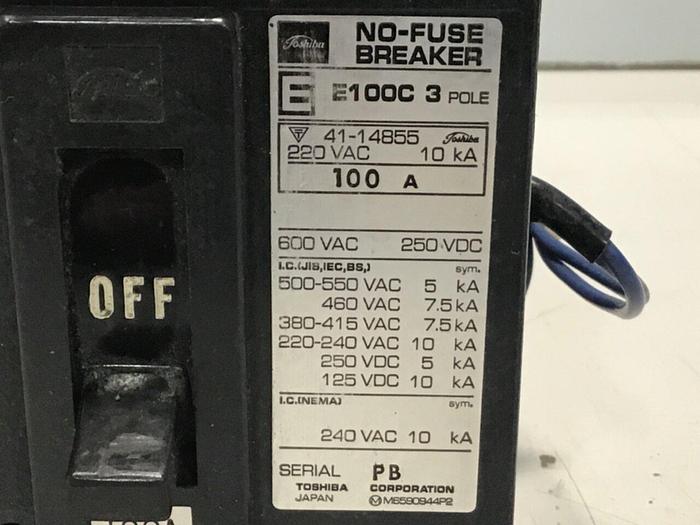 Used TOSHIBA 100 Amp Circuit Breaker E100C-3P-100A Used