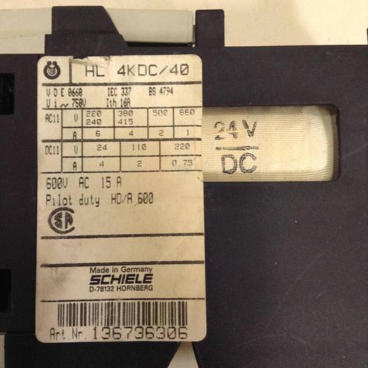 Used SCHIELE Control Relay HL4KDC40 #80894