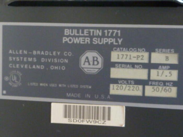 Used ALLEN BRADLEY Power Supply 1771-P2 SER B #32639