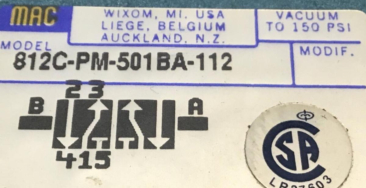 Used MAC Valve 812C-PM-501BA-112 USED