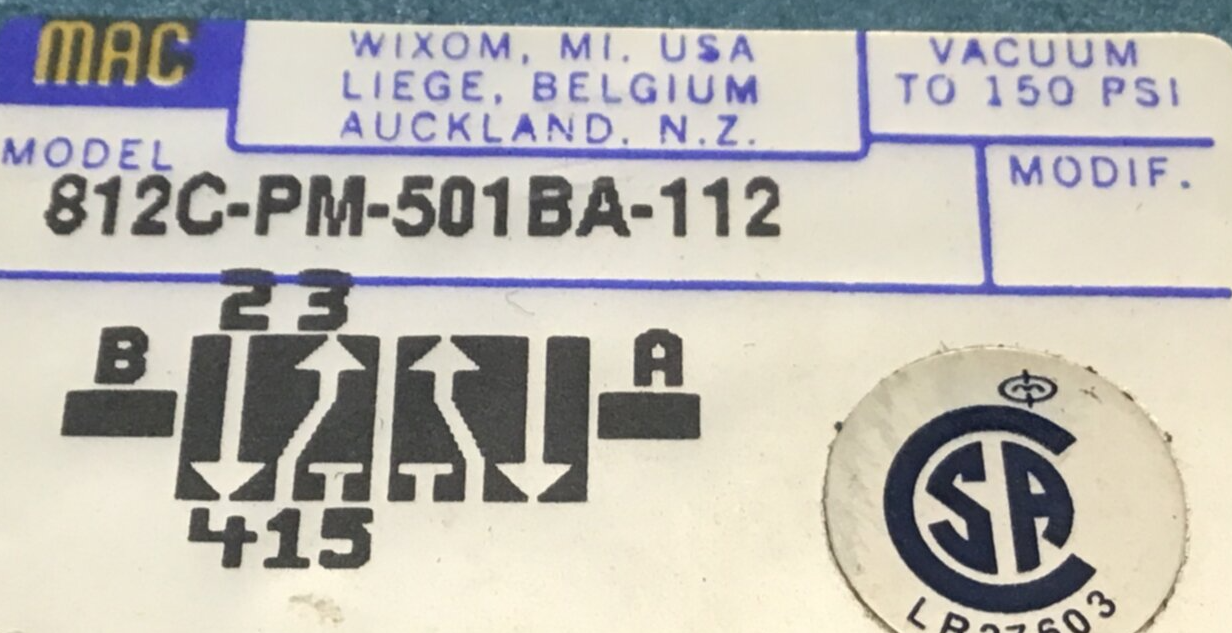 Used MAC Valve 812C-PM-501BA-112 USED