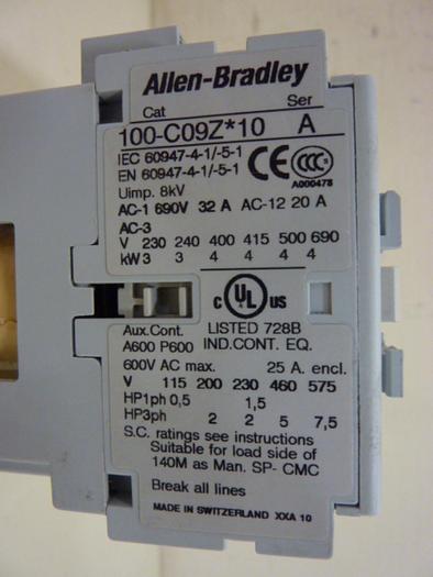 Used ALLEN BRADLEY Contactor 100-CO9Z.10 SER A #59901