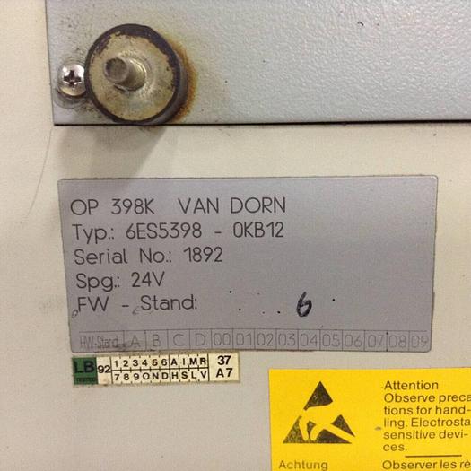 Used VAN DORN OP 398K Pathfinder Operator Control 6ES5398-0KB12 Used