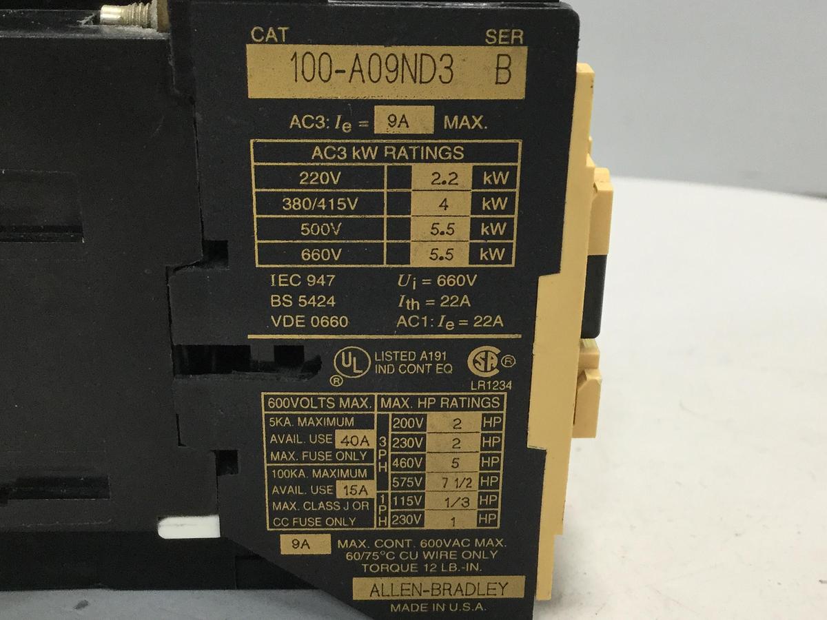 Used ALLEN BRADLEY Contactor 100-A09ND3 SER B USED