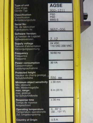 Used SICK OPTIC ELECTRONIC Light Curtain Receiver AGSE 900-1211 #51334