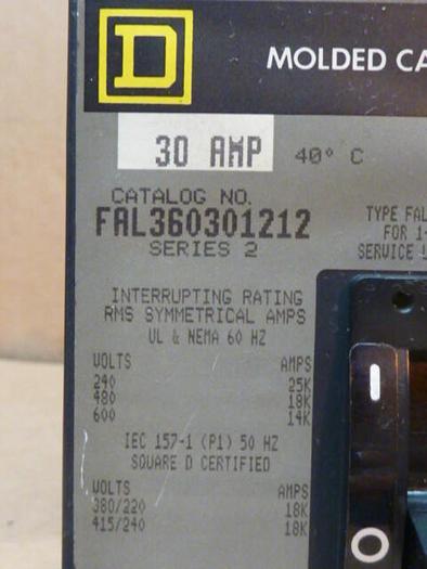 Used SQUARE D 30 Amp Circuit Breaker FAL360301212 USED