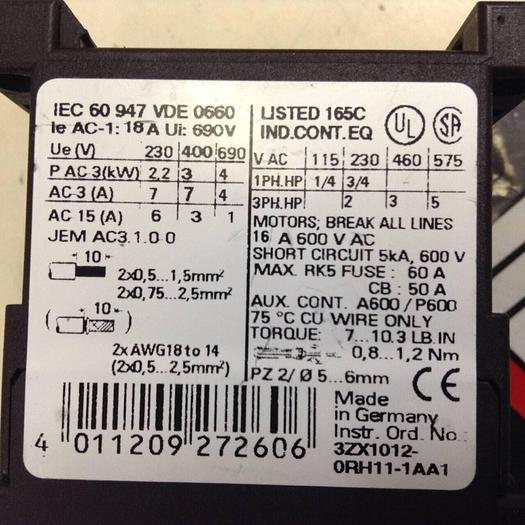 Used SIEMENS Contactor 3RT1015-1JB41 #76132