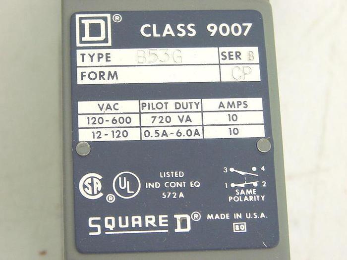 Used SQUARE D Limit Switch 9007B53G #12407