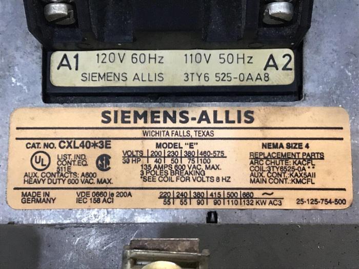 Used SIEMENS Contactor CXL40.3E #135530