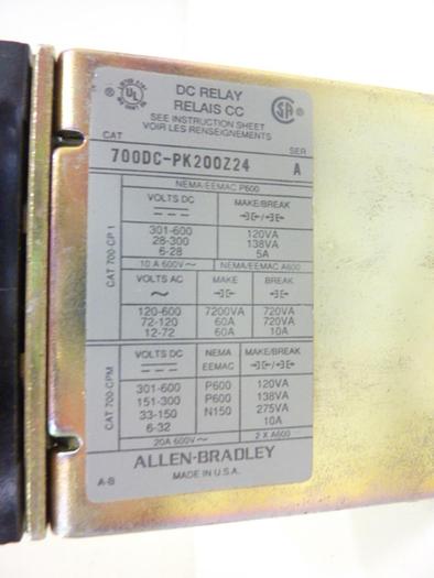 Used ALLEN BRADLEY Relay 700DC-PK200Z24 SER A #45845
