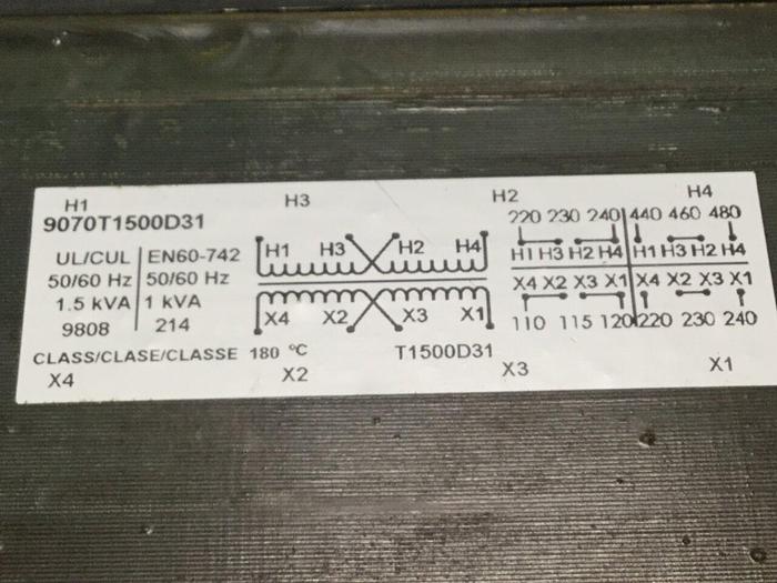 Used SQUARE D 1.5 kVA Transformer 9070-T1500D31 #107880