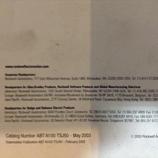 Used ROCKWELL Documentation Reference Guide ABT-N100-TSJ50 #70757