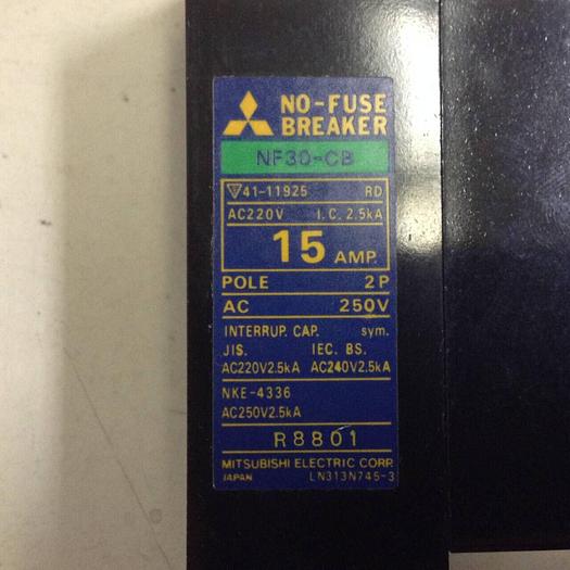 Used MITSUBISHI 15 Amp Circuit Breaker NF30-CB-15 #85671