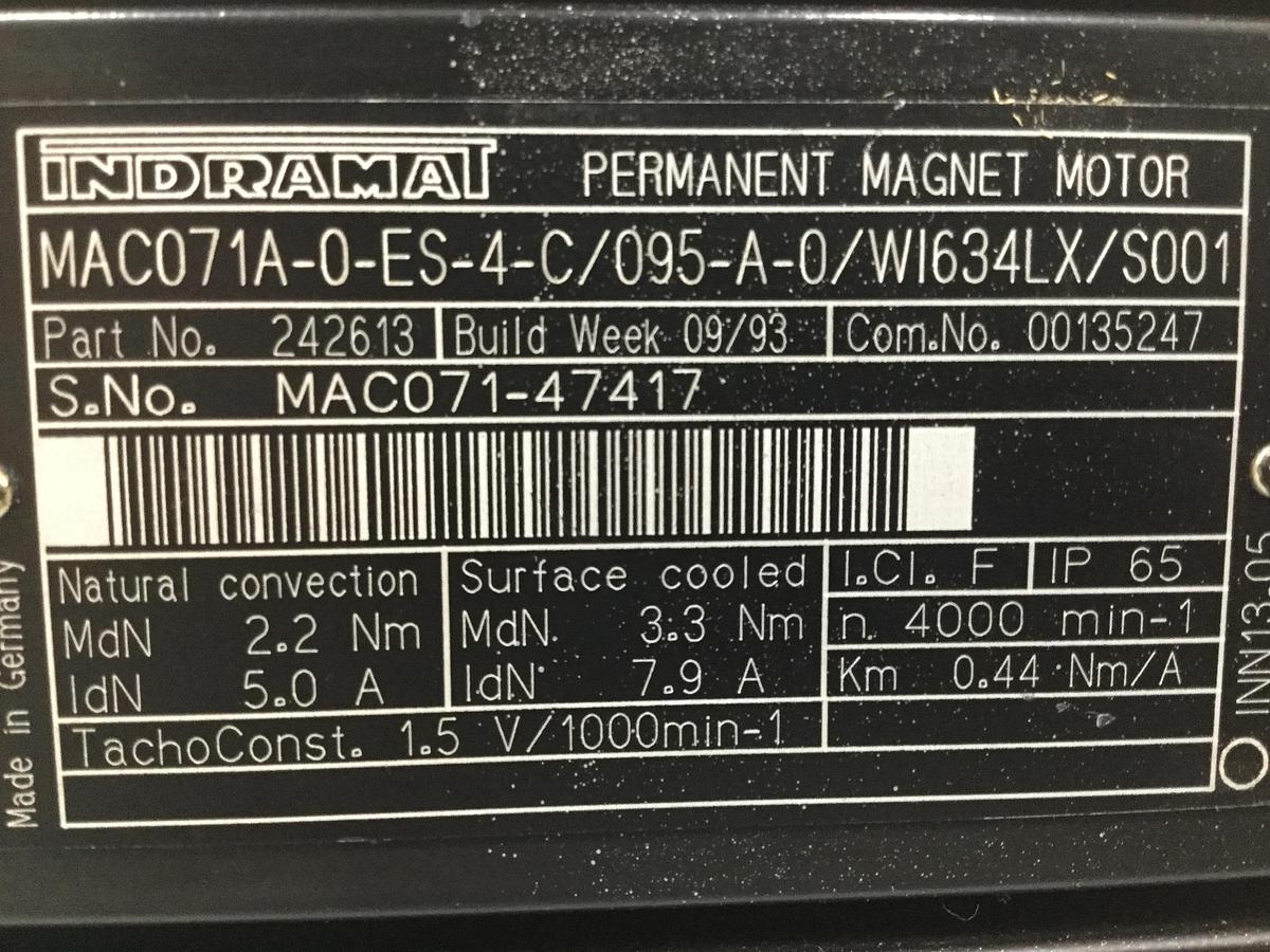 Used INDRAMAT Servo Motor MAC071A-0-ES-4-C/095-A-0/WI634LX/S001 Used