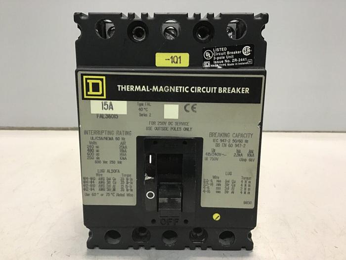 Used SQUARE D 15 Amp Circuit Breaker FAL36015 #129399