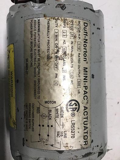 Used EMERSON Motor Duff-Norton Stroke Actuator K33MYCZS-1259 #116270
