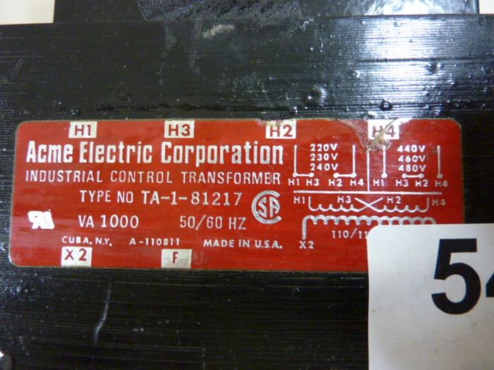 Used ACME ELECTRIC 1 kVA Transformer TA-1-81217 #54885