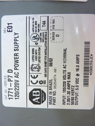Used ALLEN BRADLEY Power Supply 1771-P7 SER D #50022