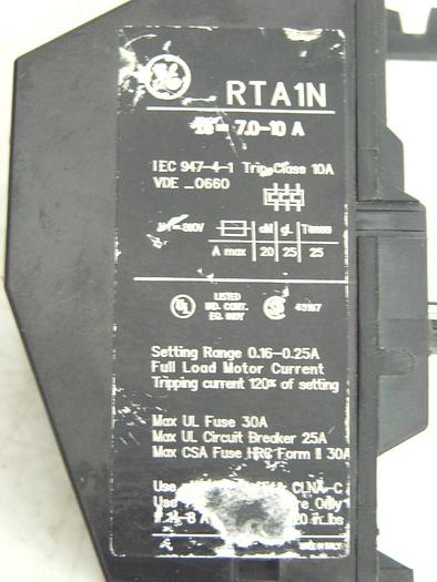 Used GENERAL ELECTRIC / GE Overload Relay RTA1N Used