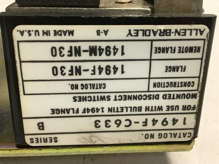 Used ALLEN BRADLEY 30 Amp Fuse Block Plate 1494F-C633 SER B #140978