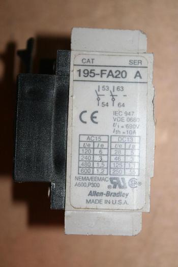 Used ALLEN BRADLEY Contactor 195-FA20 SER A #22221 DNL SCRAPPED