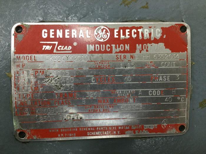 Used GENERAL ELECTRIC 30 HP Motor 5K326YK3010 Used