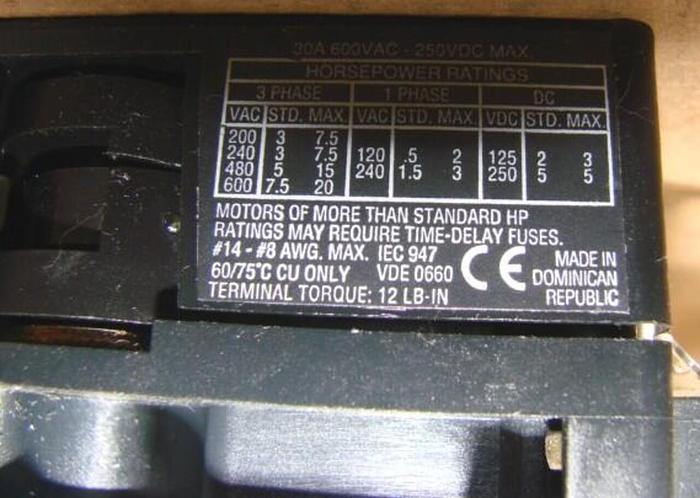 Used ALLEN BRADLEY 30 Amp Disconnect Switch 194R-NJ030P3 SER B #21260