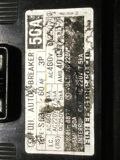 Used FUJI ELECTRIC 60 Amp Breaker S63-60 #109841