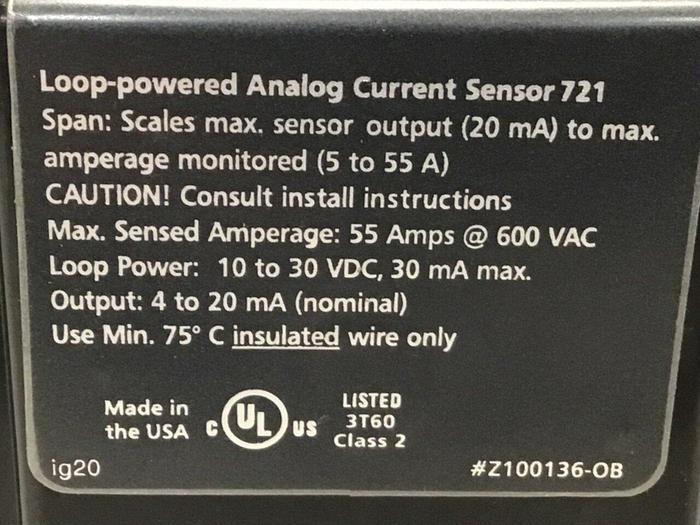 Used HAWKEYE INST INC Analog Current Sensor Z100136-OB #123581