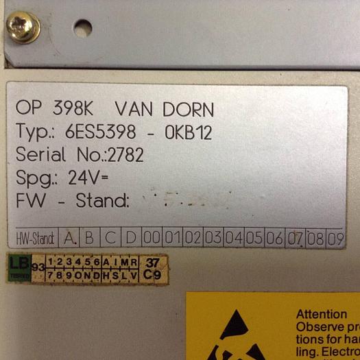 Used VAN DORN OP 398K Pathfinder Operator Control 6ES5398-0KB12Used