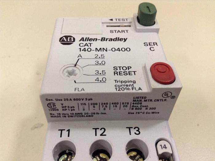 Used ALLEN BRADLEY Manual Motor Starter 140-MN-0400 SER C #79601