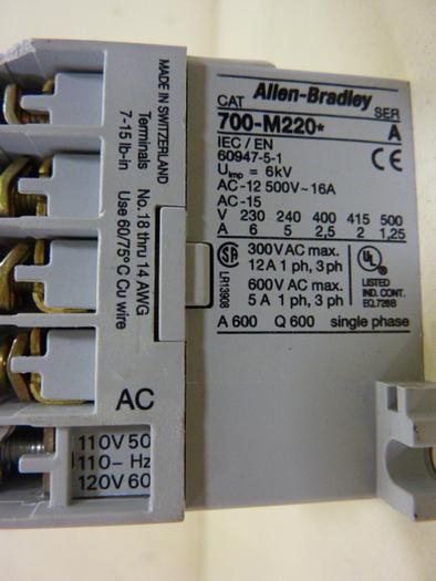 Used ALLEN BRADLEY Contactor 700-M220 SER A #52627