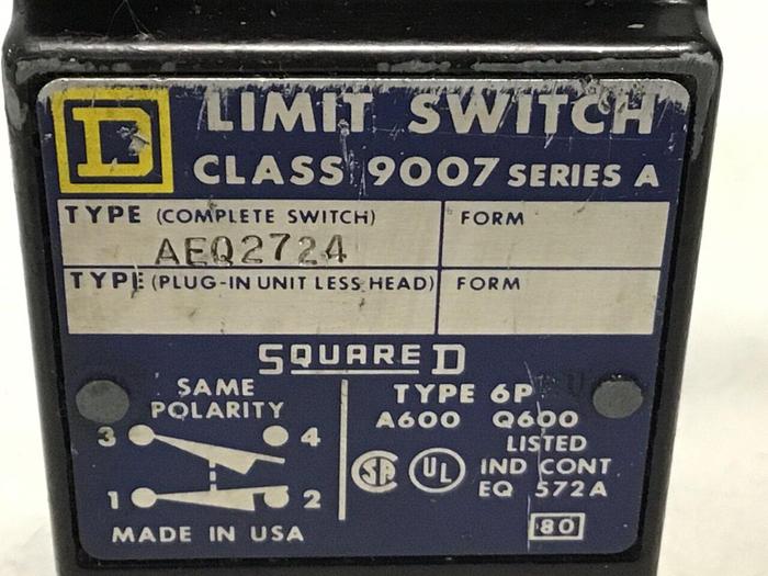Used SQUARE D Limit Switch 9007-AEQ2724 #122139