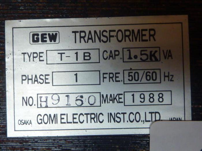 Used GOMI ELECTRIC 1.5 kVA Transformer T-1B 1.5 KVA USED