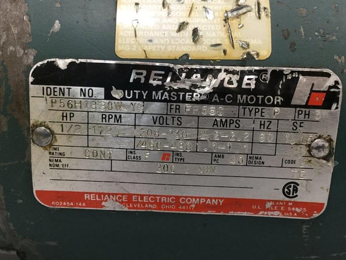 Used RELIANCE ELECTRIC Motor W/Gearbox P56H1338W-YS Used