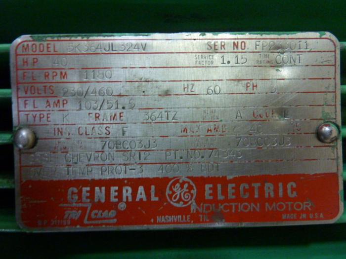 Used GENERAL ELECTRIC 40 HP Induction Motor 5K364JL324V Used