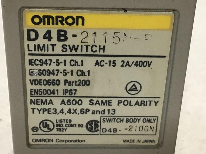 Used OMRON Limit Switch D4B-2115N-R #121531