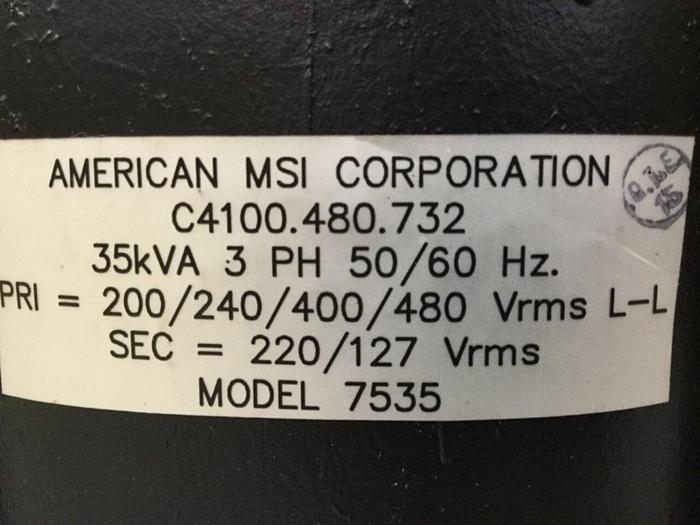 Used AMERICAN MSI 35 kVA Transformer 7535 #103439
