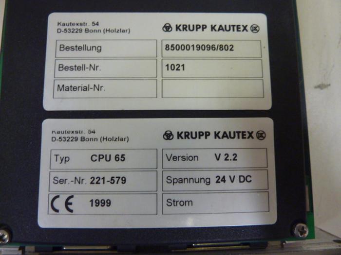 Used KRUPP KAUTEX Circuit Card CPU 65 #58173