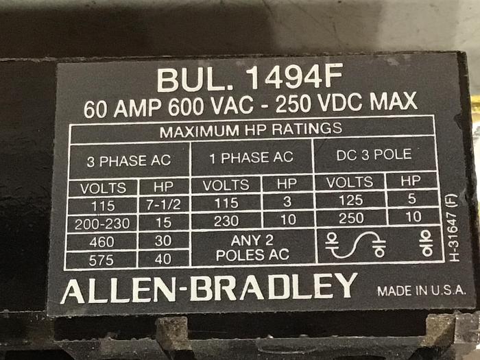 Used ALLEN BRADLEY Fuse Block Adapter Plate 1494F-R666 Used #145376