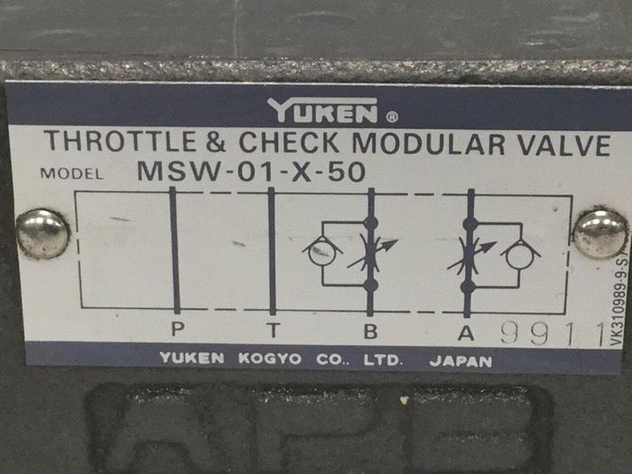 Used YUKEN Throttle & Check Modular Valve MSW-01-X-50 #105260