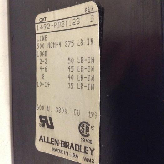 Used ALLEN BRADLEY Terminal Block 1492-PD31123 SER B #77732